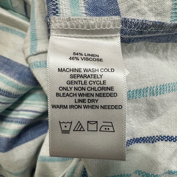 Foxcroft Shirt Womens 14W White Blue Striped Button Up Linen Blend Button Accent - Picture 7 of 7